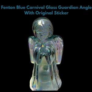 Fenton Blue Carnival Glass Guardian Angle With Original Sticker